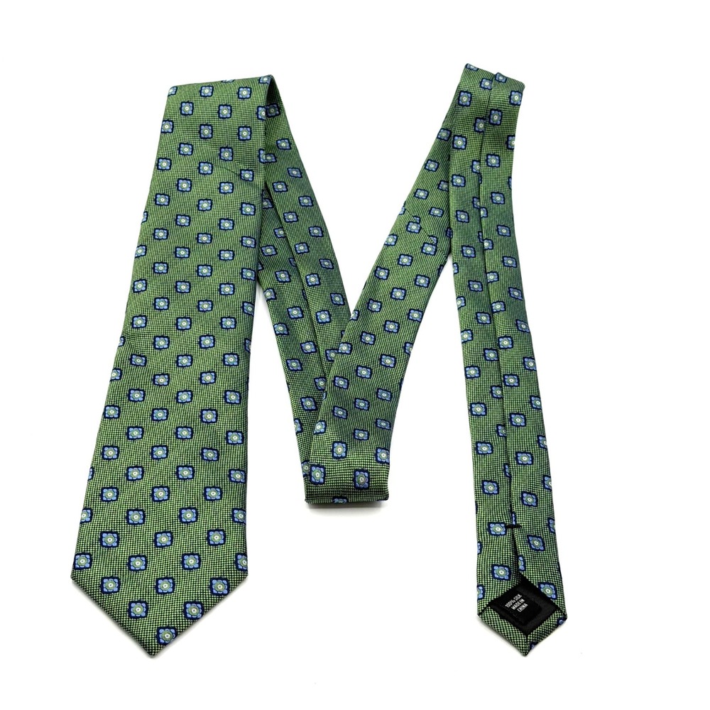Jos. A. Bank Necktie Mens 3"x59" Green Traveler Stain Resistant Silk Preppy
